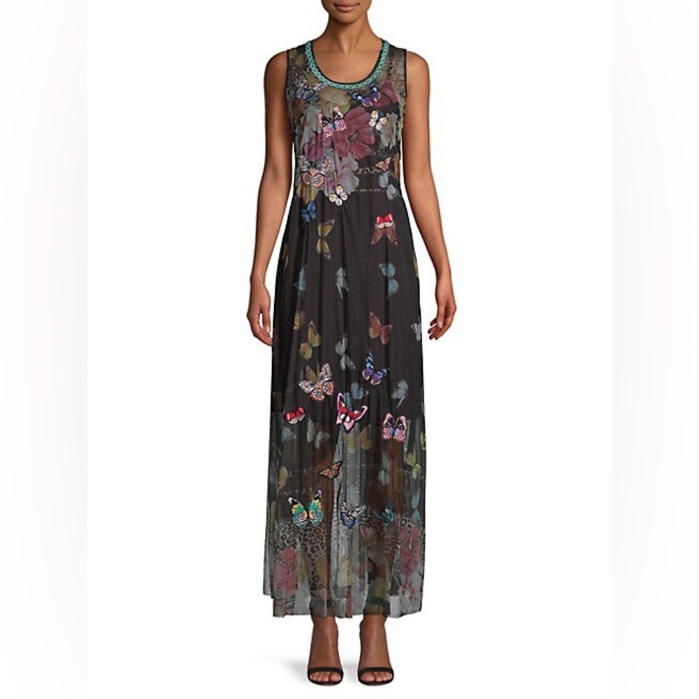BIYA Johnny Was Toqlira mesh butterfly dress, size small.